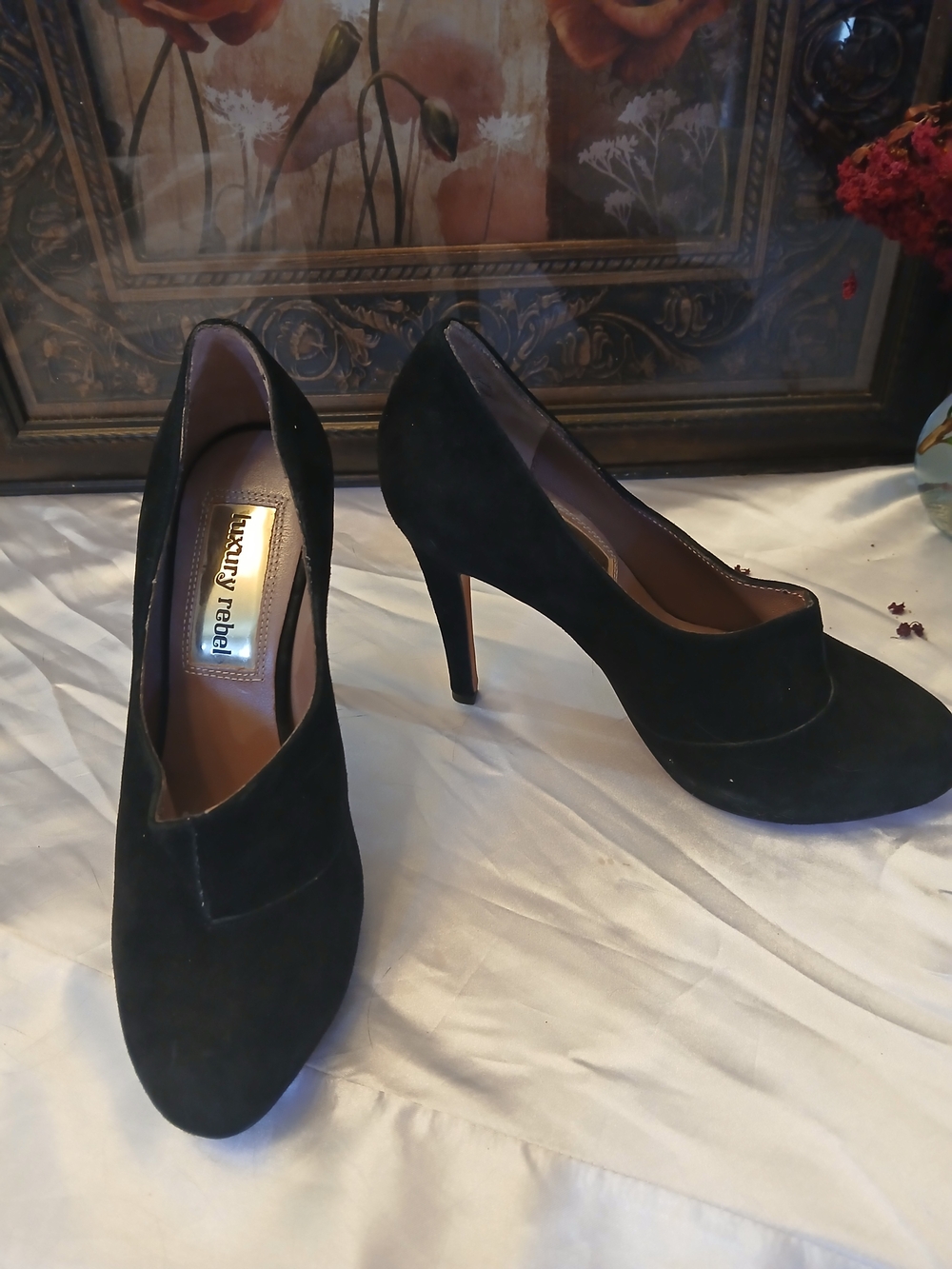 luxury rebel Black Suede High Heel Pumps